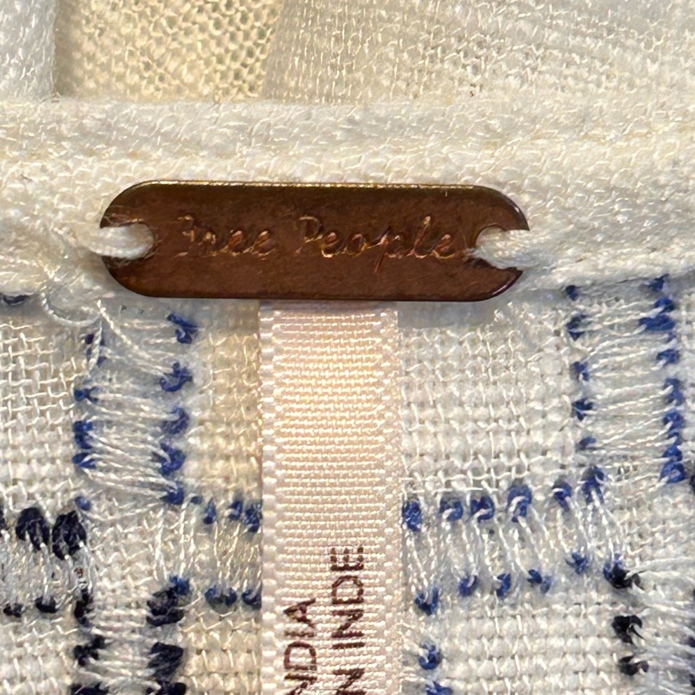 Free People Ivory Blouse with Navy Embroidery - Picture 3 of 11